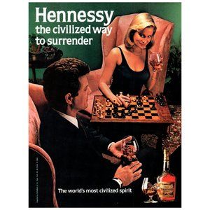 1984 Hennessy Cognac Civilized Surrender Vintage Print Ad Chess Blonde Checkmate